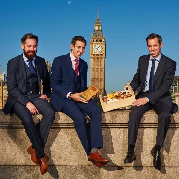 hughes_mushrooms_sj_01  © Licensed to simonjacobs.com. 01/10/2015 London, UK. Daniel Hughes. Ciaran Og Hughes and Emmet Hughes from Hughes Mushrooms with their Waitrose Treading Lightly Carbon reduction award, Westminster, London, UK. Photo credit : Simon Jacobs. FREE PRESS AND PR USAGE.
